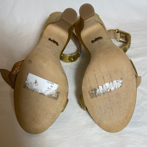 Coach Gold Elizabeth Heels with Tea Rose Eyelets and Ankle Strap Women 6 - Picture 8 of 11